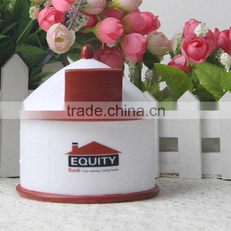 plastic pvc house shape coin bank with lock for kids