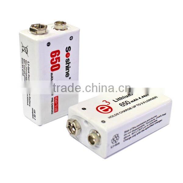 Soshine Li-Po battery 650mAh 6f22 9v high power battery for micphone