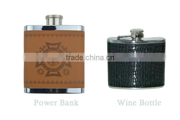 2016 new technology unique hip flask power bank 10800mah with unique PU leather products to sell