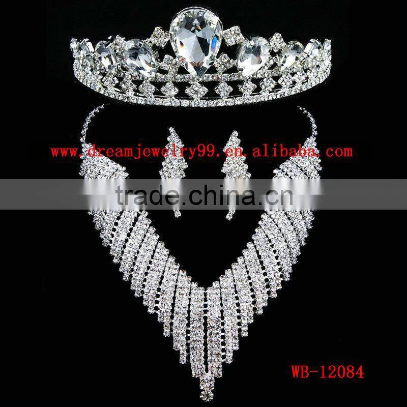trendy rhinesetone tiara necklace and earring sets