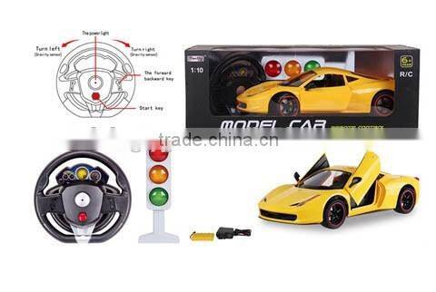 Newest Design 1:16 four channel RC Remote Control Car with Light and steering wheel for children