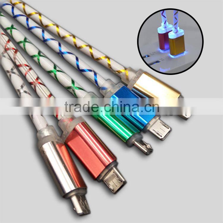 2A big current LED flash lights charging cable for Android smartphones