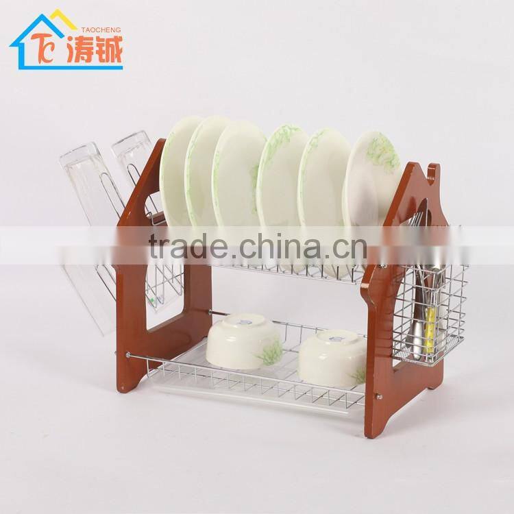 Classical Wooden Storage "house"shape kitchen dish rack single plastic tray