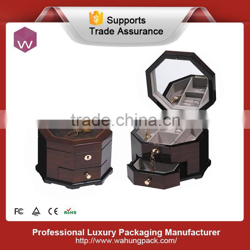 Gray Purple Lining Wooden Luxury KeyLock Jewelry Boxes For Girl