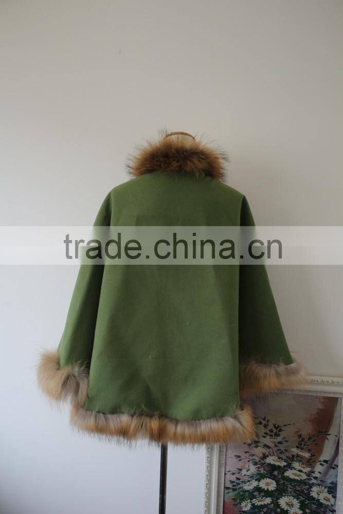 Original Design Pashmina Cape Poncho With Raccoon Fur Trim Ladies Luxury Natural Fur Edge Cashmere Shawl