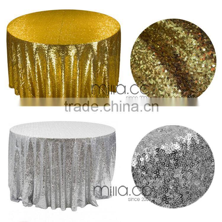 Black sequin 120" round tablecloth