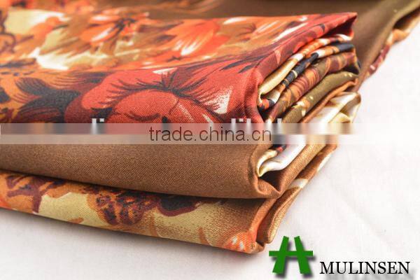 Shaoxing Textile Polyester 50D floral print satin fabric/ wholesale satin robe fabric