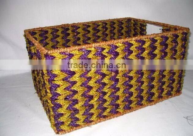 Handwoven natural plant fiber basket