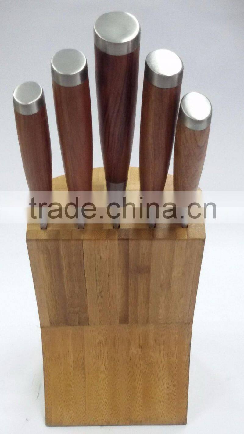 Colour wooden handle 6 piece set containing chopper frozen meat knife