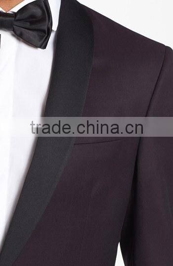 2014 Top Quality 100% wool dark purple groom tuxedos best man suits