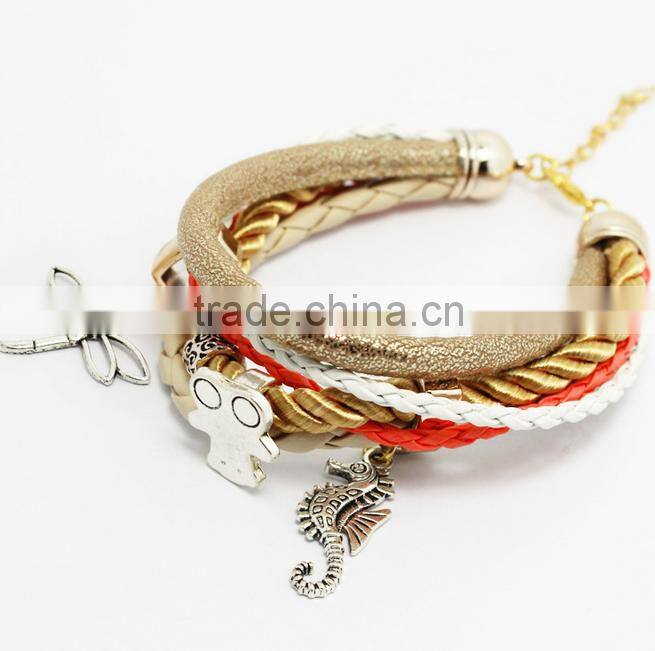 New Vintage Fashion Simple Metal Made With Love Heart Christmas Tree Charm Multilayer Leather Bracelet