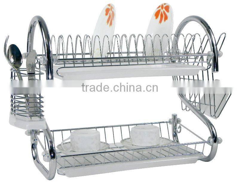 2 tier dish rack with 9 shape and two trays