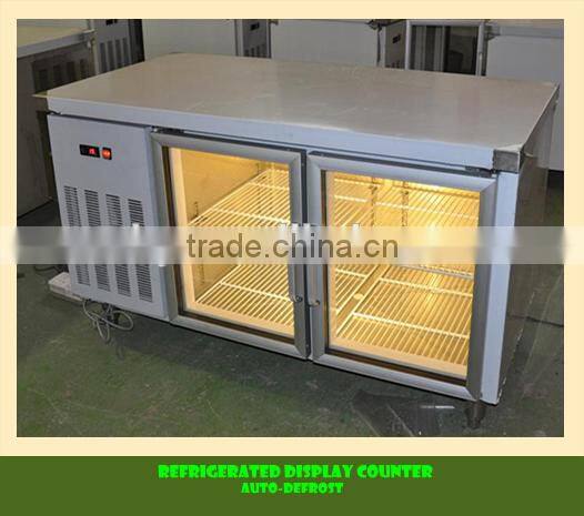 stainless steel refrigerated counter display with 2 glass doors