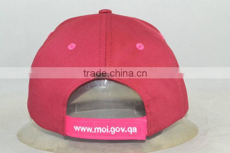 Guangzhou hat factory professional custom 6 panel / 100% cotton/pink/brim printing/baseball cap