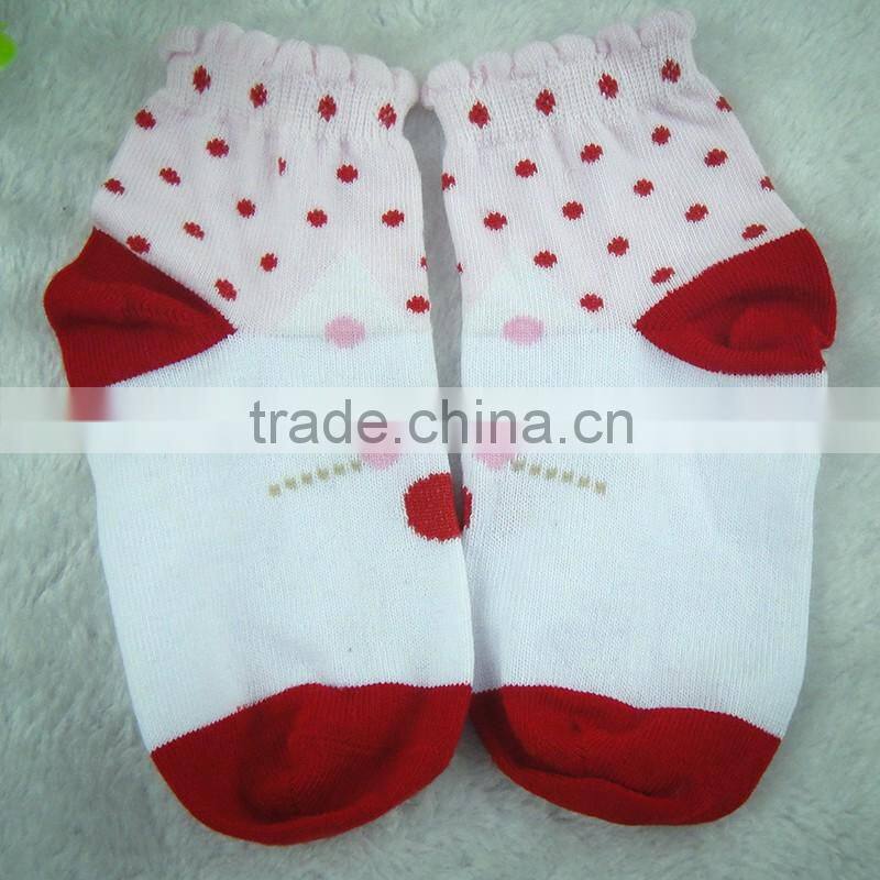 cotton baby sock with white and red color ,wholesale children sock,cute cat,drop style