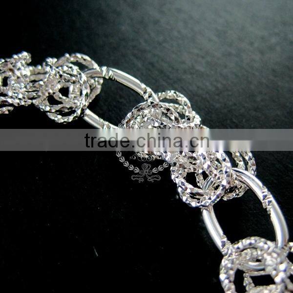 20cm silver plated brass faceted circle round oval link fashion DIY bracelet supplies 1900066