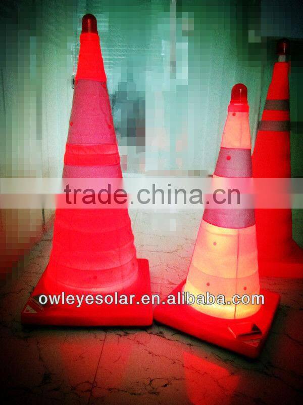 solar retractable traffic cone/LED collapsible cones/solar flexible traffic cones/folding cones