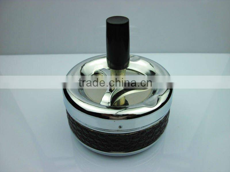 Leather cover metal round ashtray