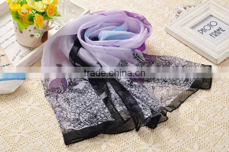 Spring Summer New Women's Georgette Chiffon Flower Printed Scarf Wraps Shawl Stole Soft