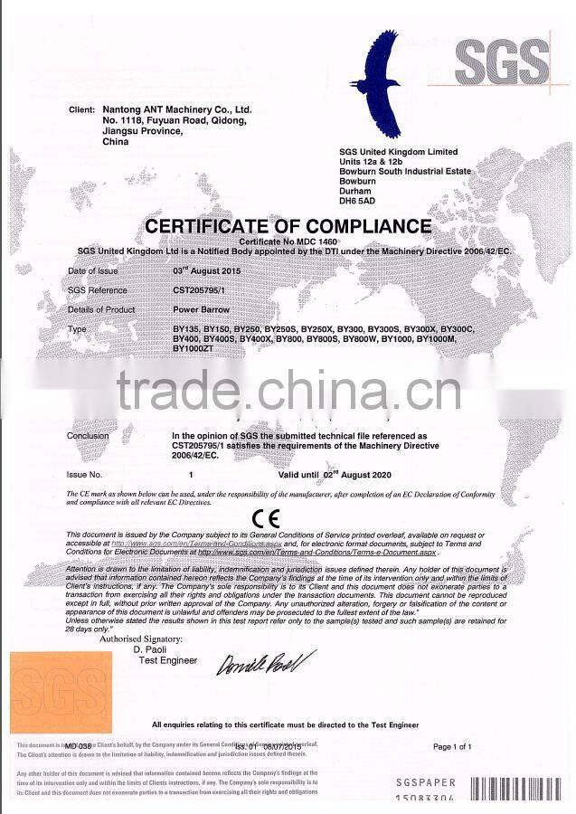 New hydraulic tracked power barrow BY400H with CE