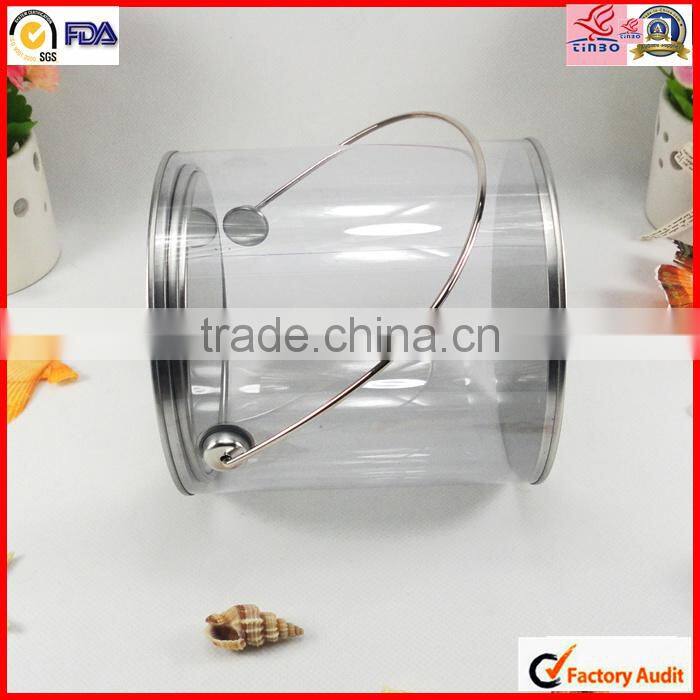 customed clear metal lid hot sale pvc round pet candy pails buckets