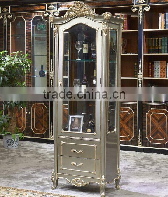 European Style Living Room Furniture Wine Cabinet, Elegant Wood Carved Showcase, Glass Door Storage Cabinet (BF01-ML040)