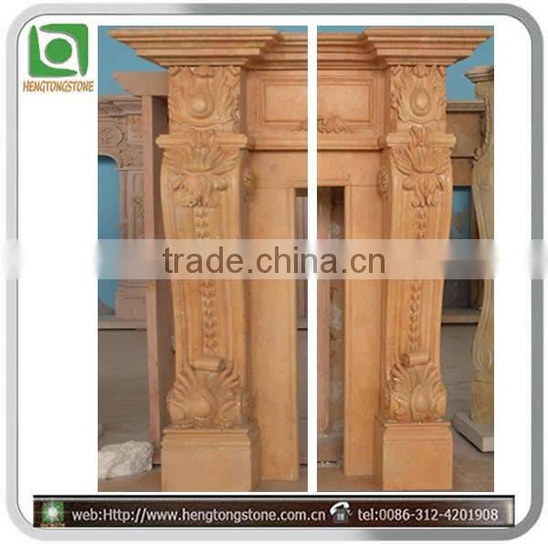 Stone Carving Yellow Fireplace Mantel With Flower