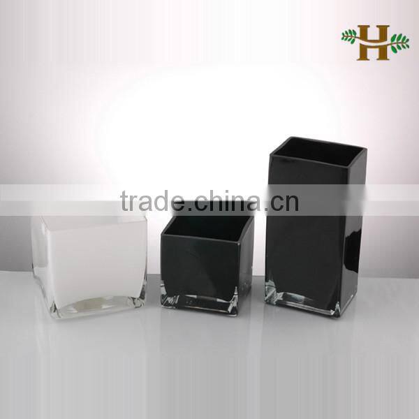 Simple black square glass vase, handmade home use glassware