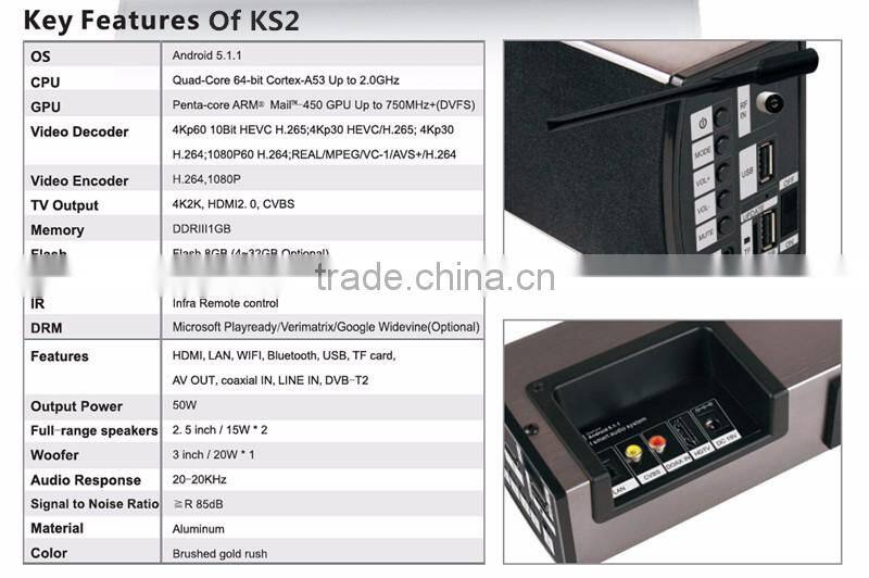 Wholesale KS2 Soundbar Google Android 5.1.1 Smart TV Box With The Speaker Amlogic S905 Tv Box