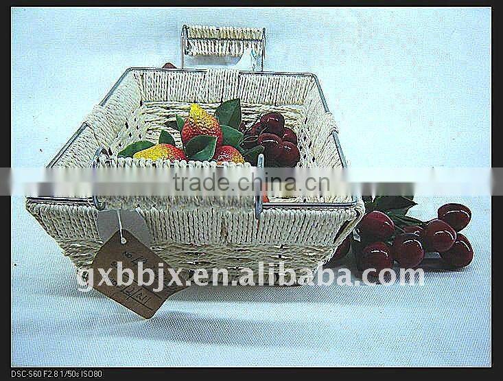 Rectangle paper rope woven iron frame storage fast food trays