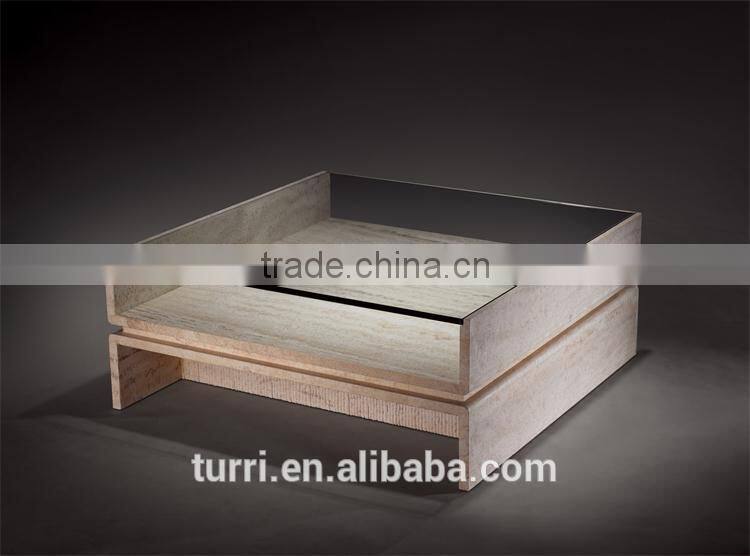Antique Rectangle Travertine With Glass Center Table
