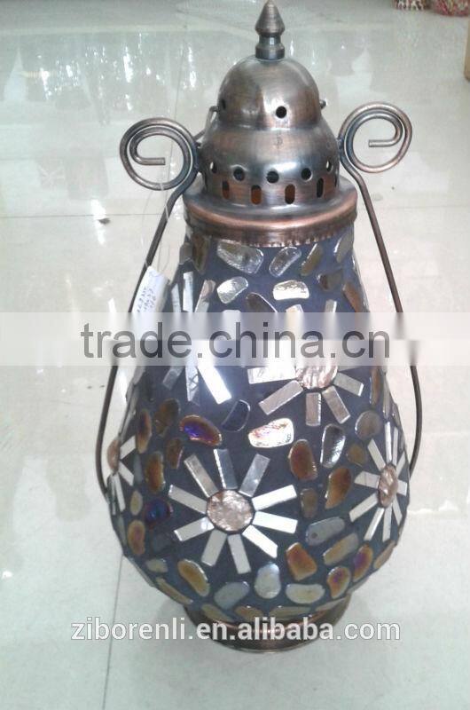 Flower Patterns Metal Hanging Colored Glass Pebbles Mosaic Lantern