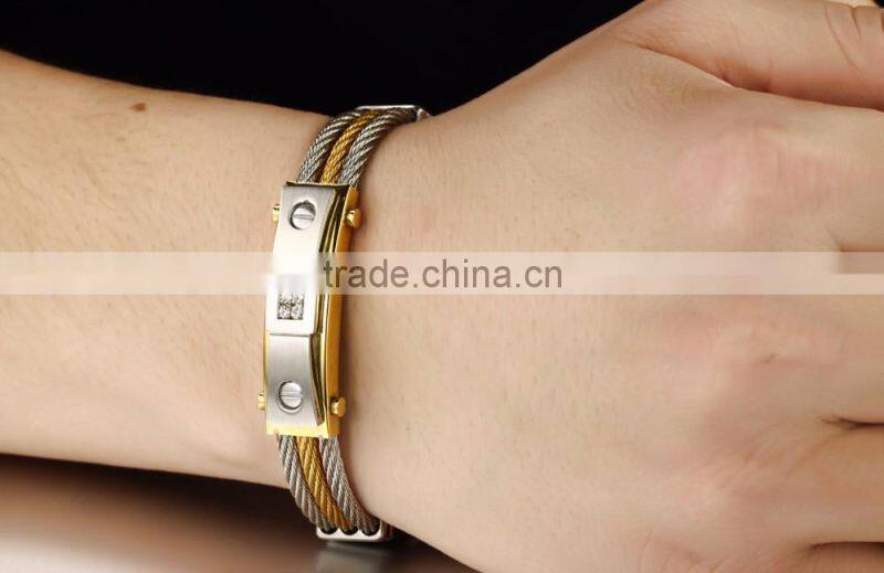 Cubic zirconia inlaid Jewelry 316l stainless steel cuff bracelet men