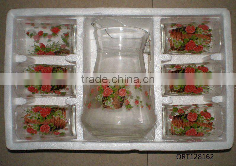 1000ml clear glass jug and 4pcs glass cup set high quality 1 liter white lid clear glass water jug set