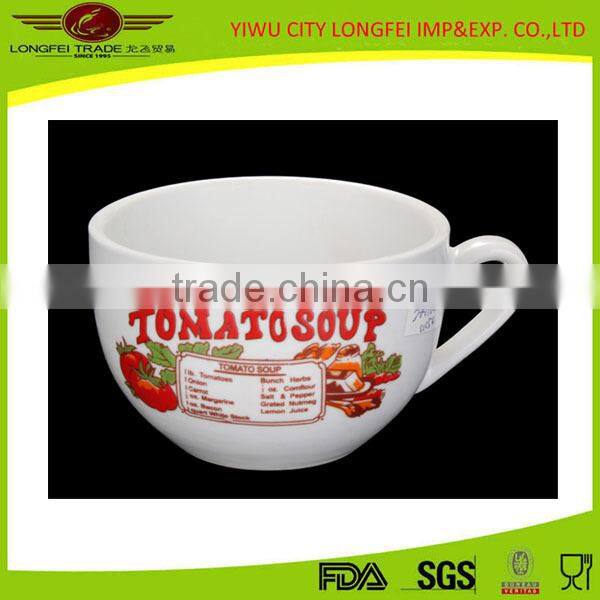 Good Quality Letter Printed Ceramic Soup Cup With Handle