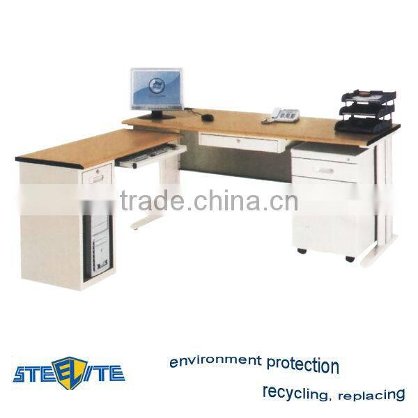 OA-4S L shape wooden desktop and steel cabinet office desk