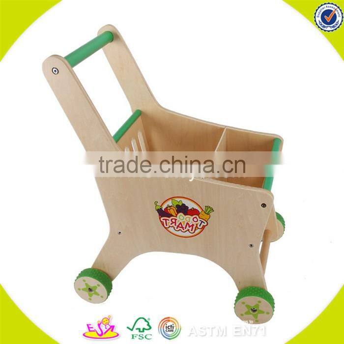 Wholesale supermarket child size wooden toy kids shopping cart W16E068-S