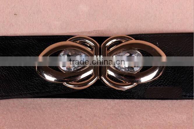 Wholesale teardrop crystal inlaid flower pattern alloy buckle sex women lady wide PU waist belt