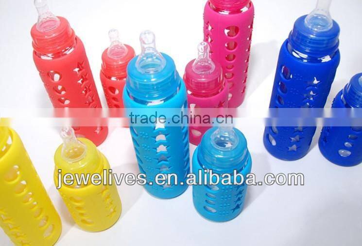 Various Size Glass Baby Water Bottle With Silicone Sleeve