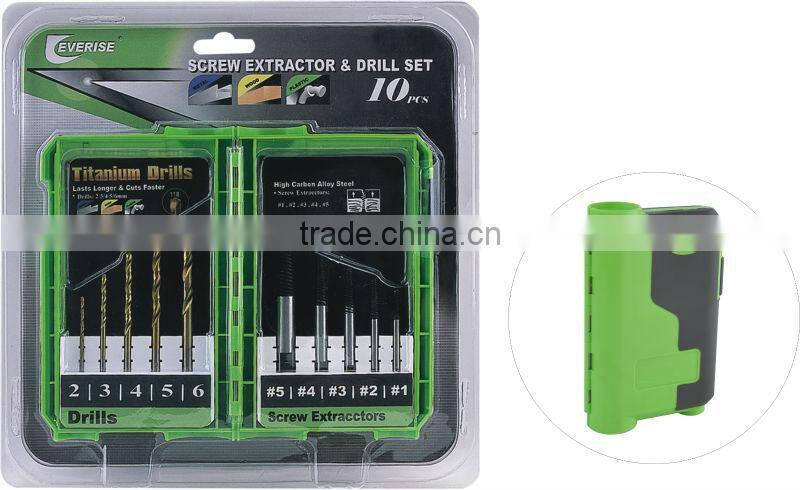 10pcs twist drill and screw extractor set in plastic case