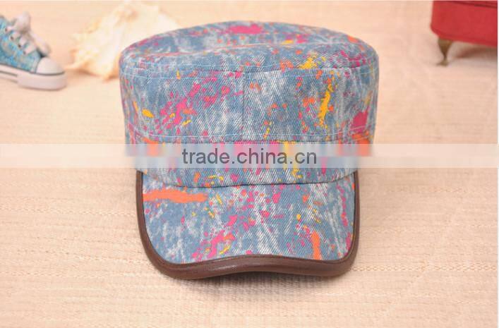 colorful maple leaf printed denim military caps and hats