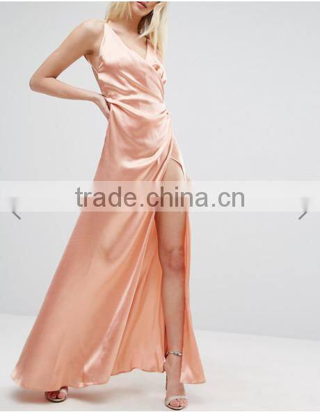 guangzhou clothing oem summer thigh split party satin maxi dress