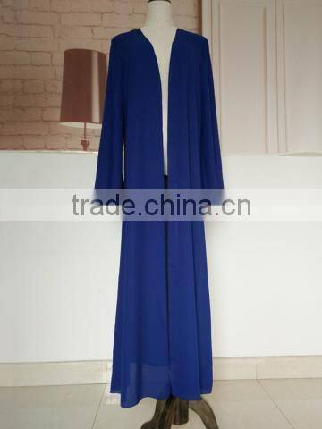 Guangzhou clothing OEM Pop up buttons Open Jacket Abaya with belt