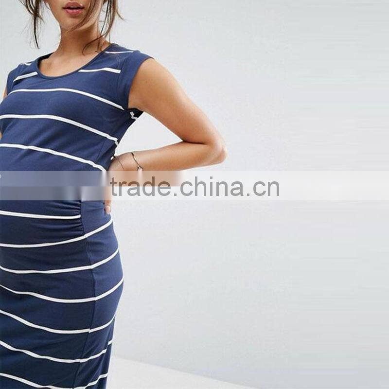 2017 Summer Latest Maxi Dress Women Crew Neck Long Striped Dress HSm9148