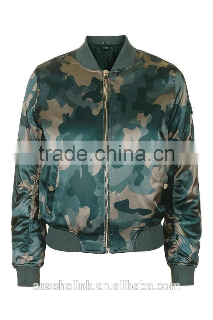 hot sale lady shiny camo print bomber jackets customized china