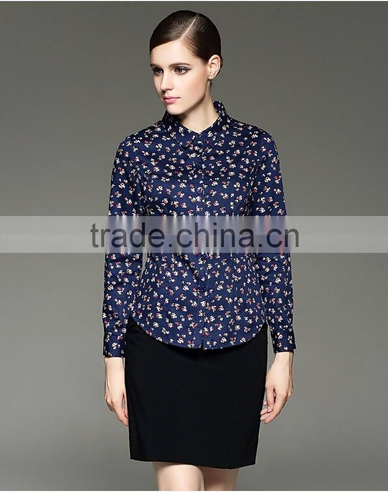 Idyllic Style Floral Printed Long Sleeve Cotton Shirt For Ladies
