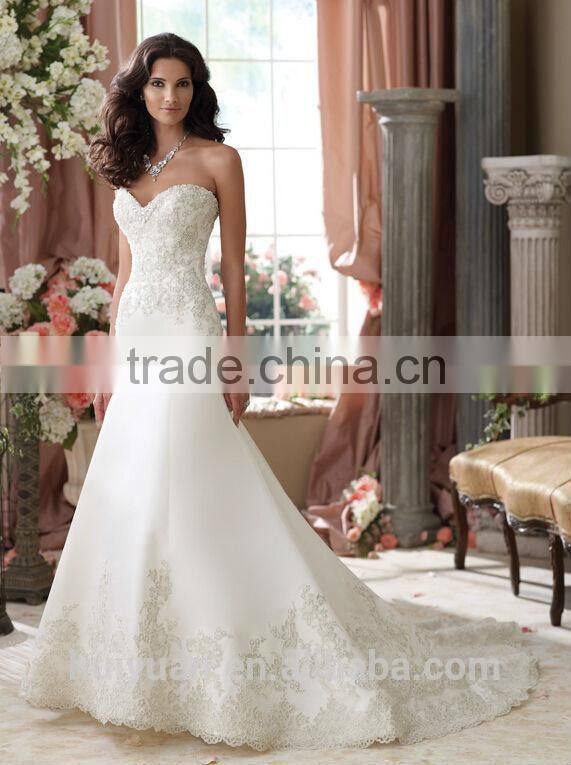 white strapless lace satin mermaid wedding dress