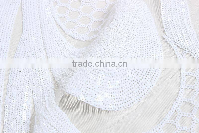 Fashionable French Gold Sequins Tulle Lace 3D Textile Lace Fabric