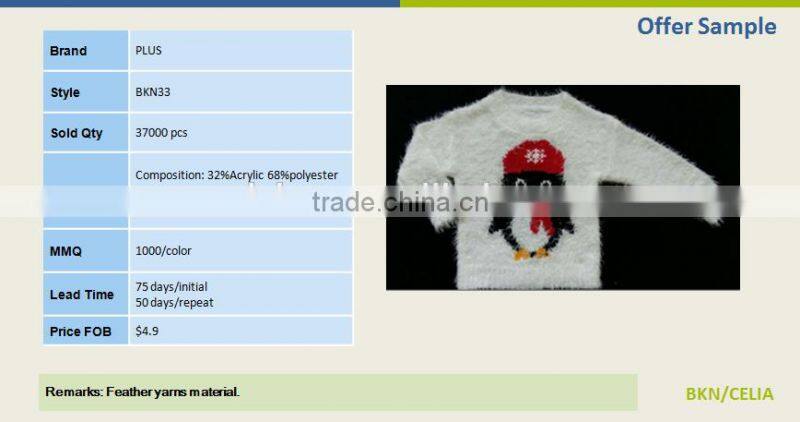 High Quality Fashion Cartoon penguin wool sweater design for girl(BKN33)