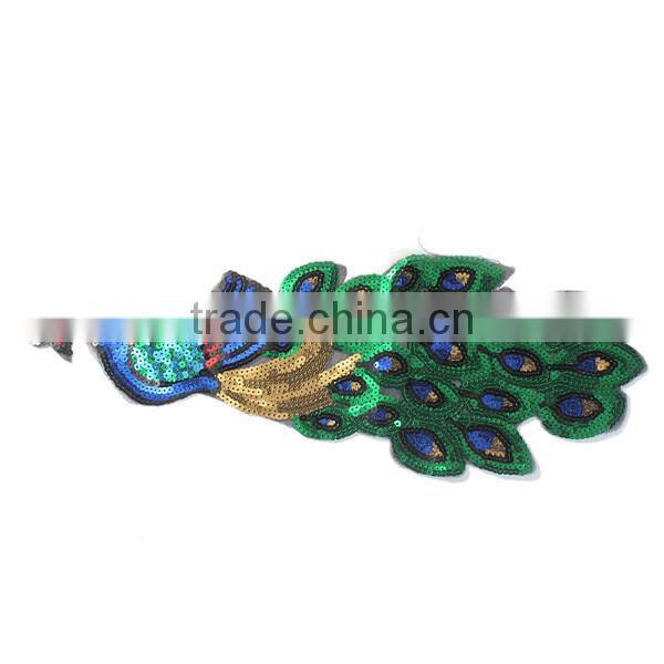 Peafowl applique embroidery designs custom animal embroidery sequin patch